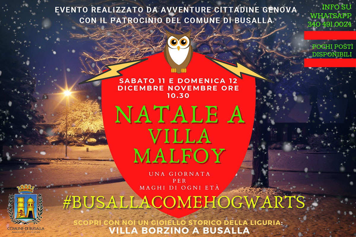 Harry Potter: Hogwarts arriva a Busalla: Natale a Villa Malfoy l'11 e il 12 Dicembre 2021