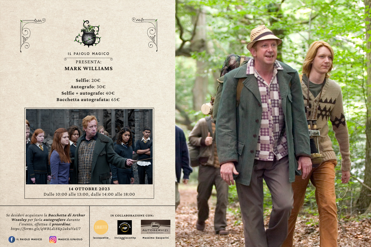 Harry Potter: Arthur Weasley il 14 ottobre 2023 ospite al Paiolo magico di Bergamo.