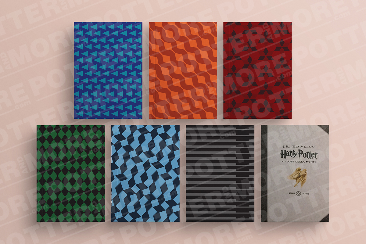 Le copertine interne della prima edizione a motivi geometrici (restyling 2001)  italiana di Harry Potter | Copyright © Potterandmore.com
