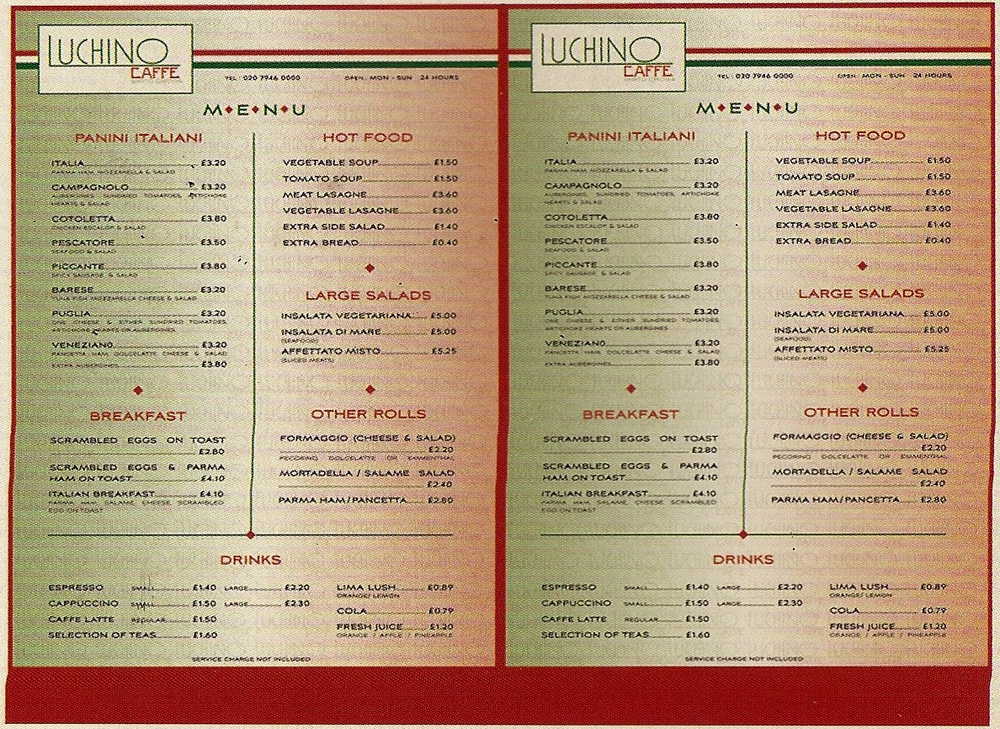Luchino menu